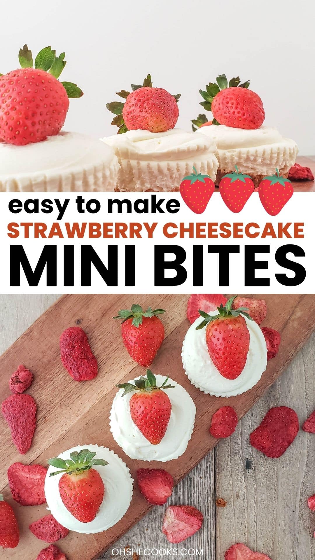 Easy Mini Strawberry Cheesecake Bite Recipe - Oh She Cooks Recipes